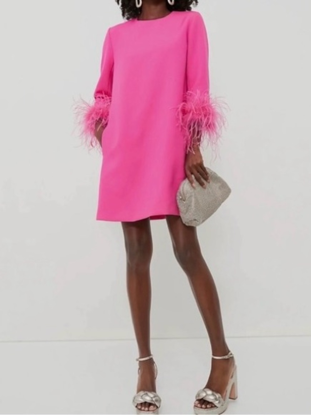Tuckernuck Hot Pink Feather-Cuff Shift Coat